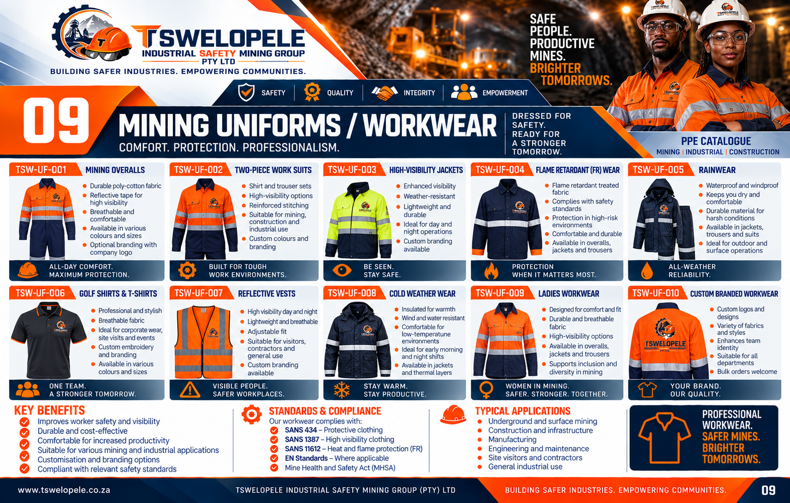 Mining uniforms and workwear catalogue page